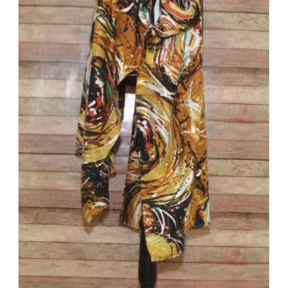 Womens Yellow Boho Floral Open Front Caftan Poncho Cardigan One Size Art to Wear